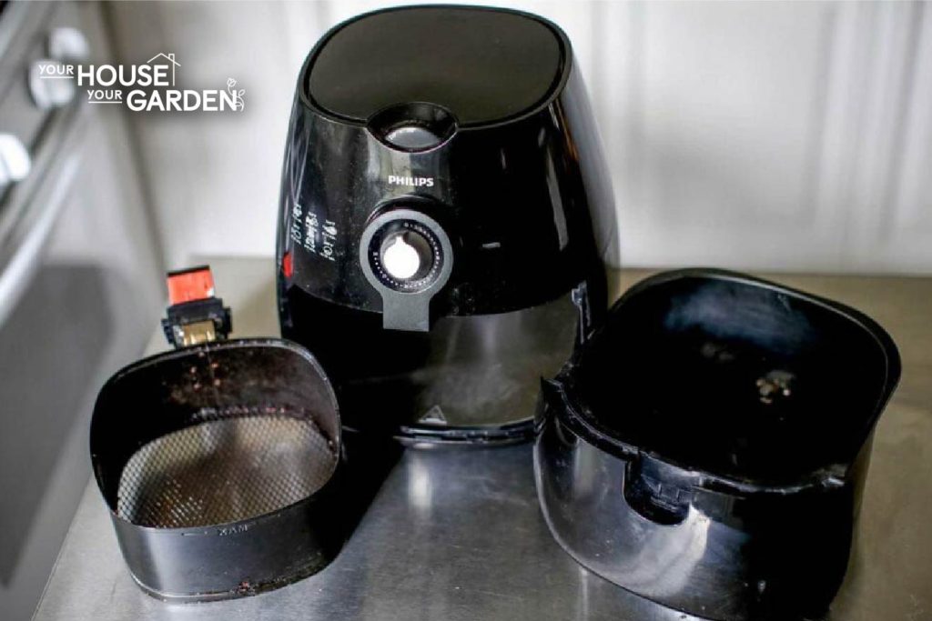 Different parts of an air fryer