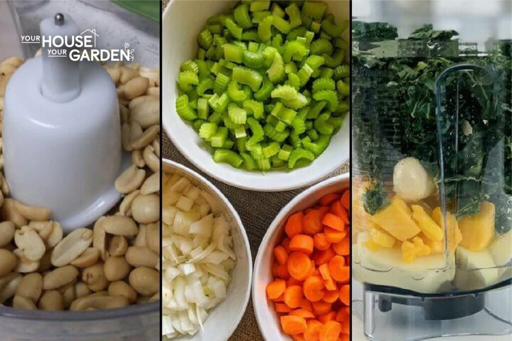 Different vegetables in a food processor