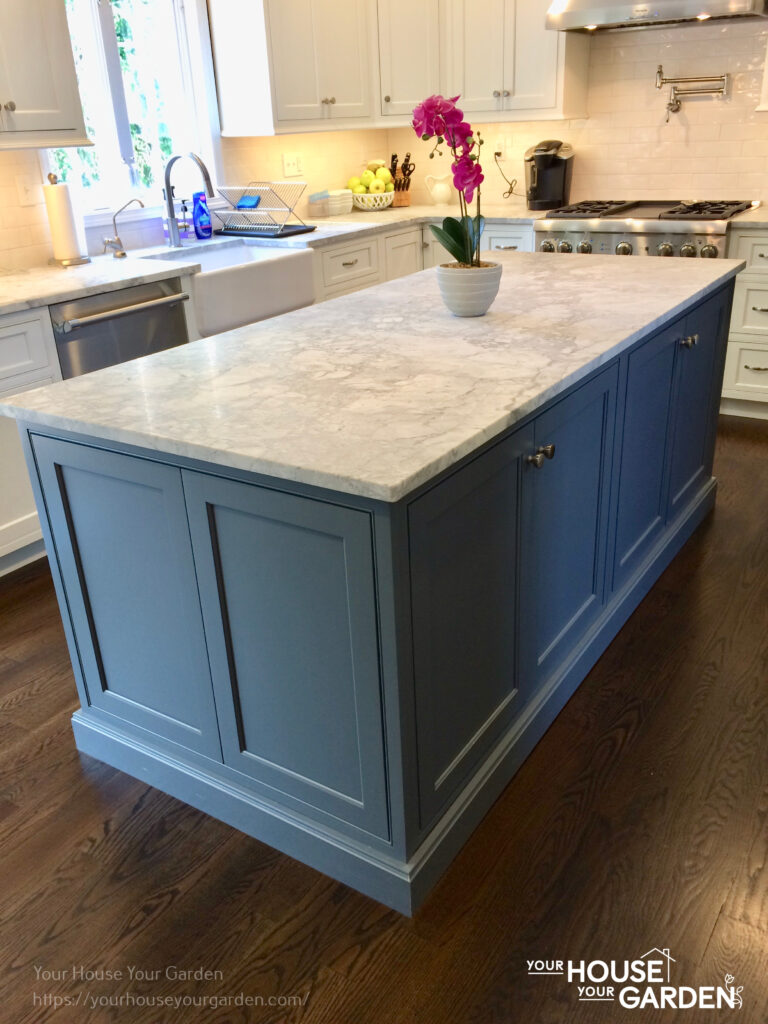 grey kitchen cabinet under kitchen island 4