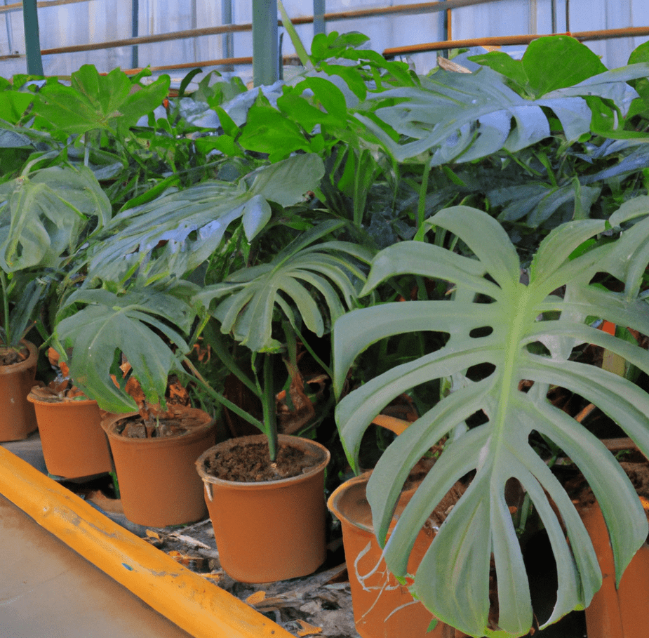 Monstera plants in terracotta pots