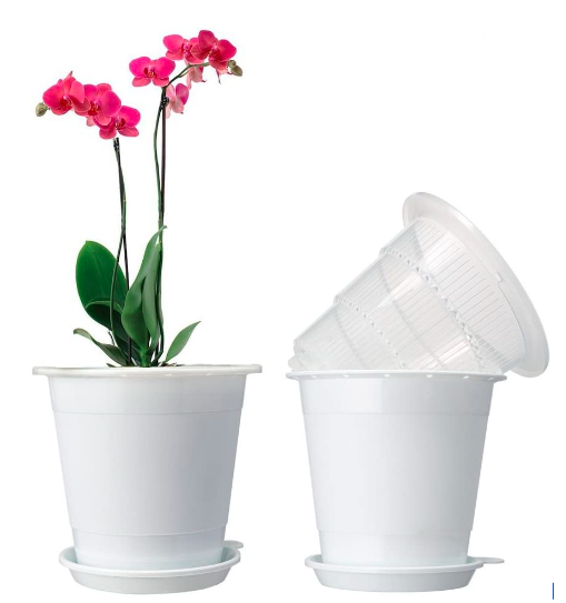 Mkono Plastic Orchid Pots with Drainage Mesh and Saucers