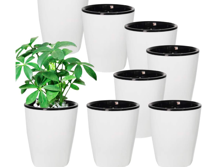 OJYUDD Self Watering Plastic Planter with Inner Pot (Pack of 8)