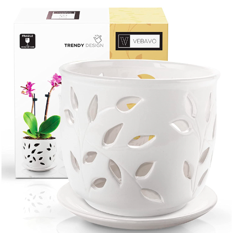 Decorative Ceramic Orchid Pot and Saucer