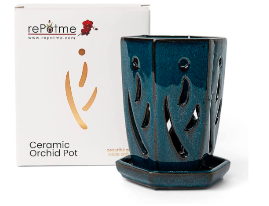 rePotme Jade Hexagon Ceramic Orchid Pot
