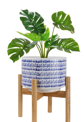 Modern Cylinder Ceramic Monstera Plant Pot with Stand