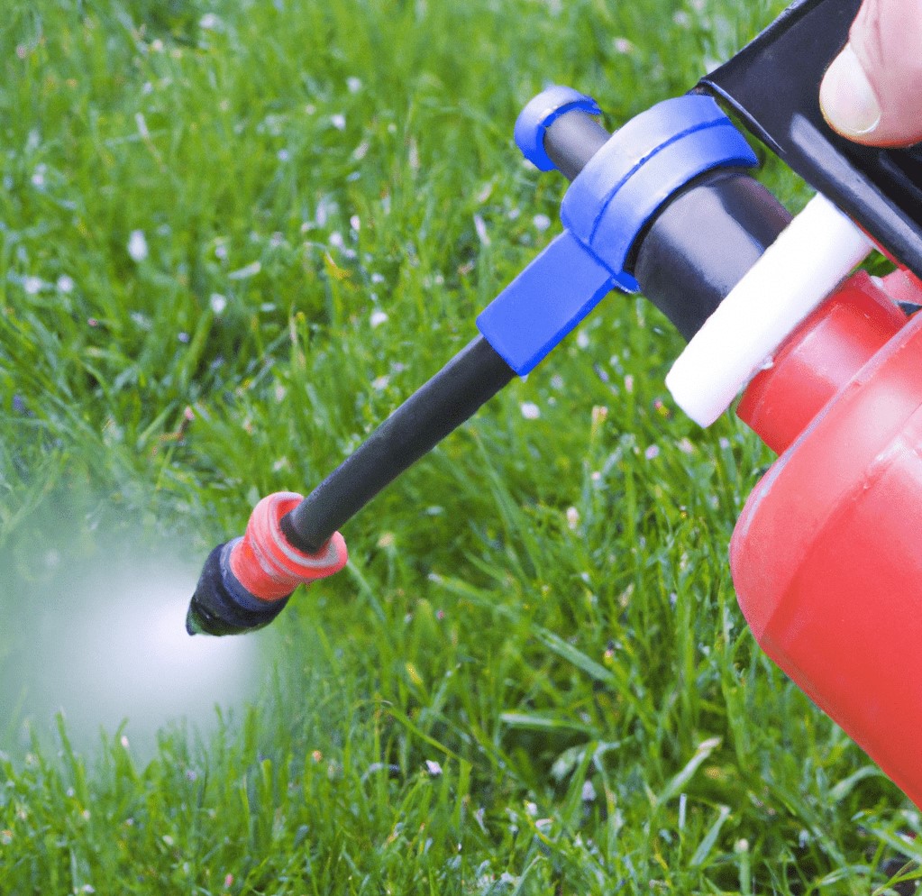 a lawn being sprayed with a liquid weed killer