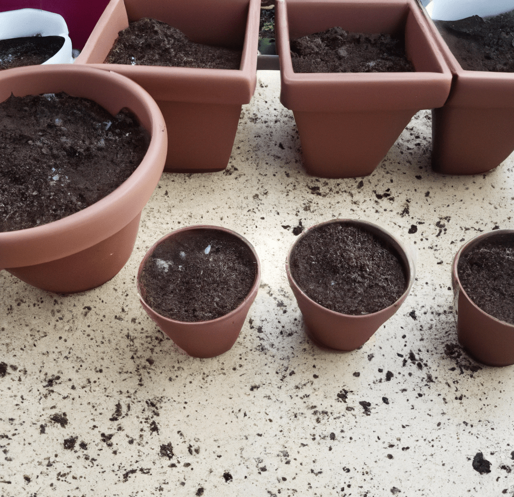 Different set of potting soil in planters