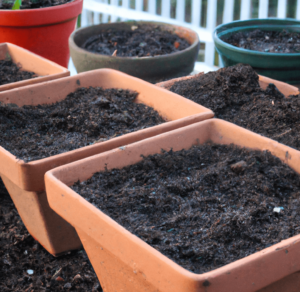 Different types of potting soil in planters